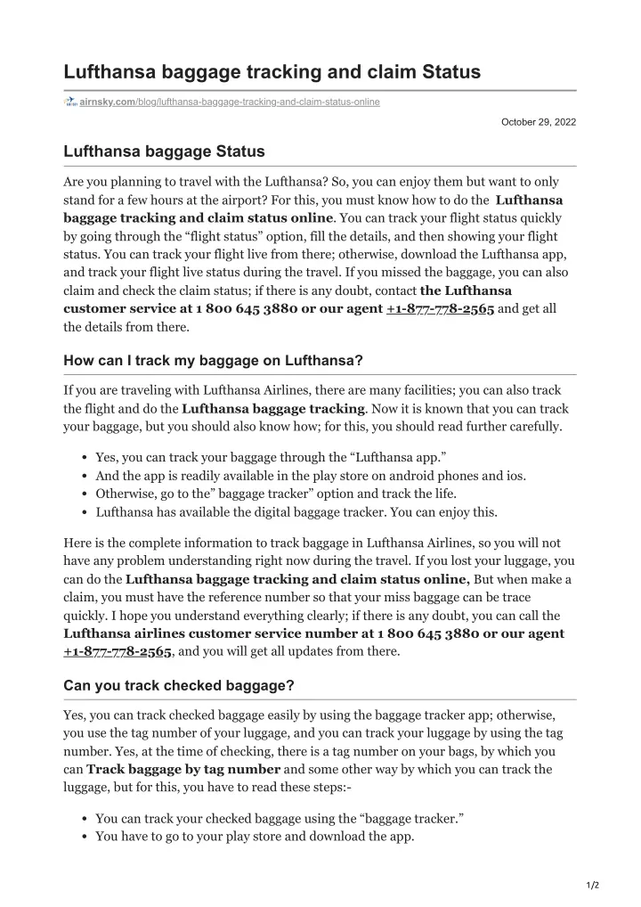 lufthansa baggage tracking and claim status