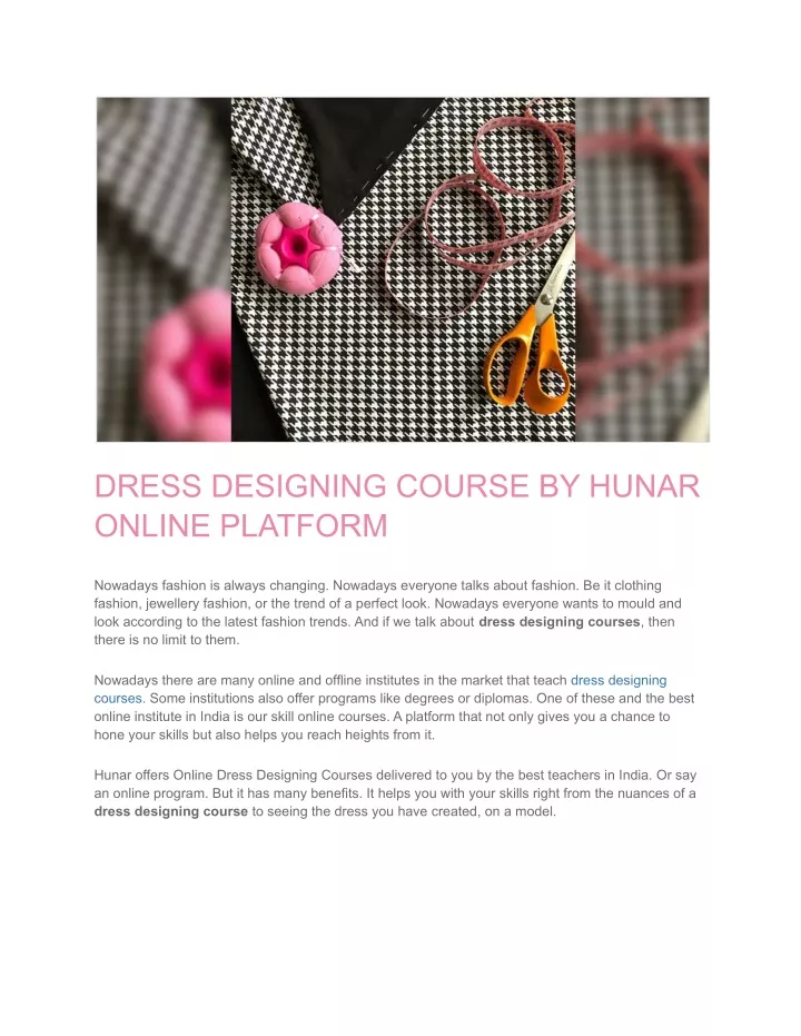 dress designing course by hunar online platform