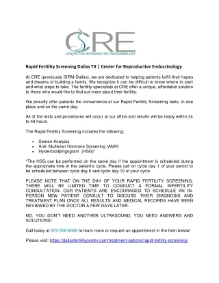 rapid fertility screening dallas tx center