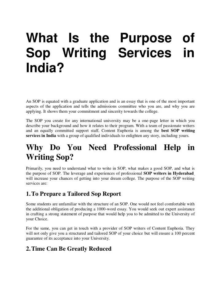 what is the purpose of sop writing services