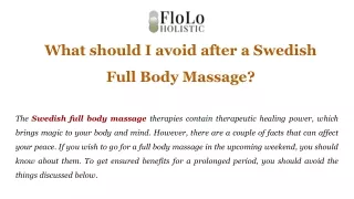 What should I avoid after a Swedish Full Body Massage?