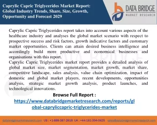 Caprylic Capric Triglycerides Market  Research insights, Features, Opportunities and Challenges