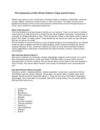 the usefulness of non woven fabrics today