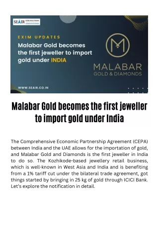 Malabar Gold becomes the first jeweller to import gold under India