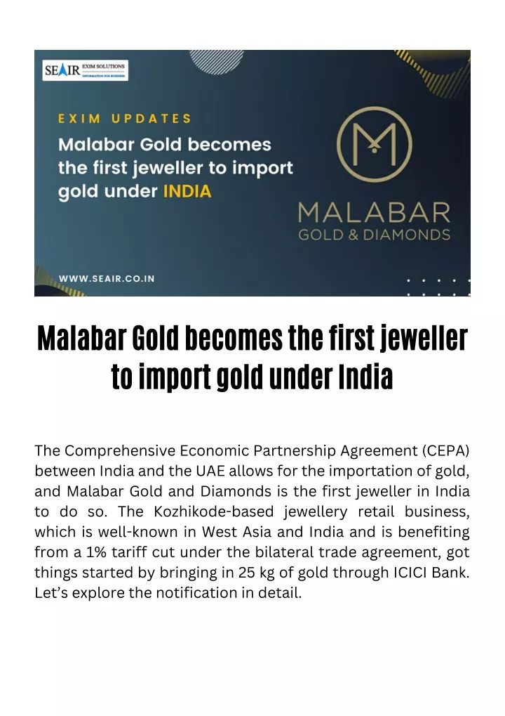 malabar gold becomes the first jeweller to import