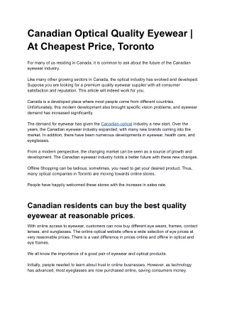 Canadian Optical Quality Eyewear _ At Cheapest Price, Toronto