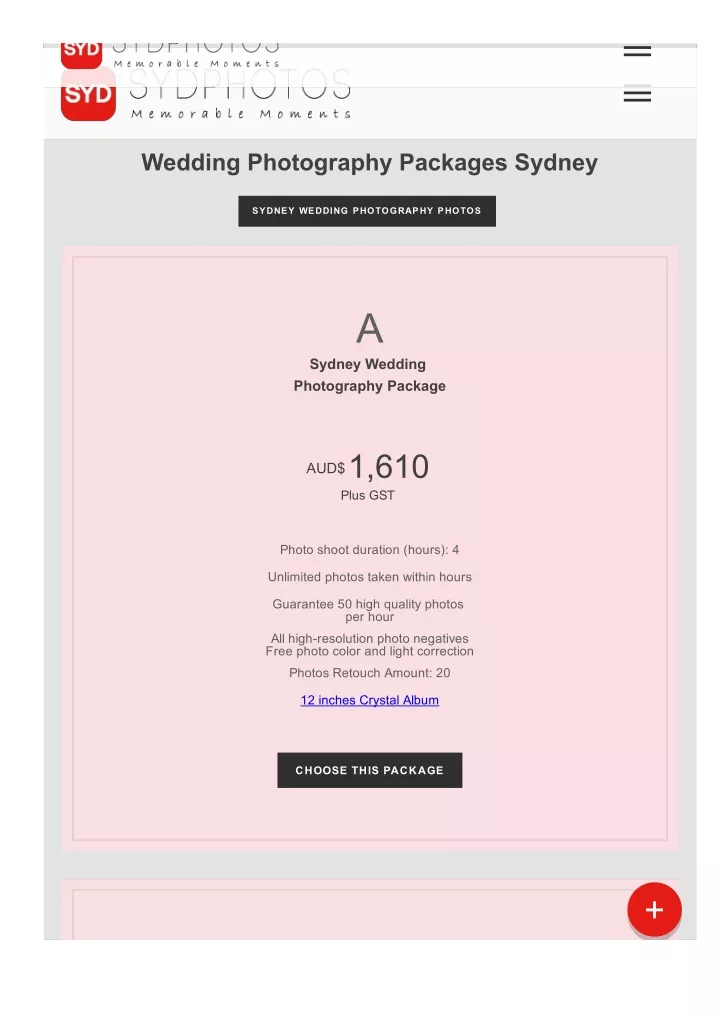 wedding photography packages sydney