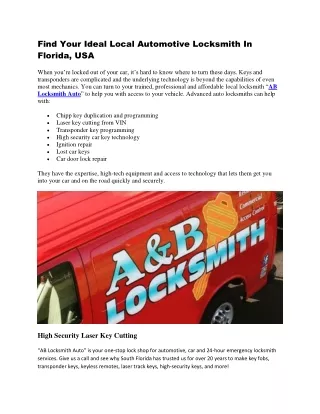 Local Automotive Locksmith In Florida