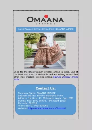 Latest Women Dresses Online India | OMAANA JAIPURE