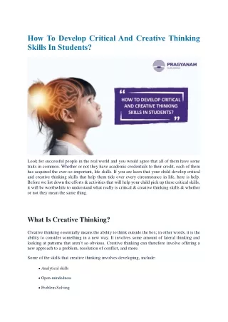 How To Develop Critical And Creative Thinking Skills In Students