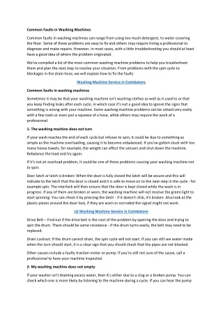common faults in washing machines