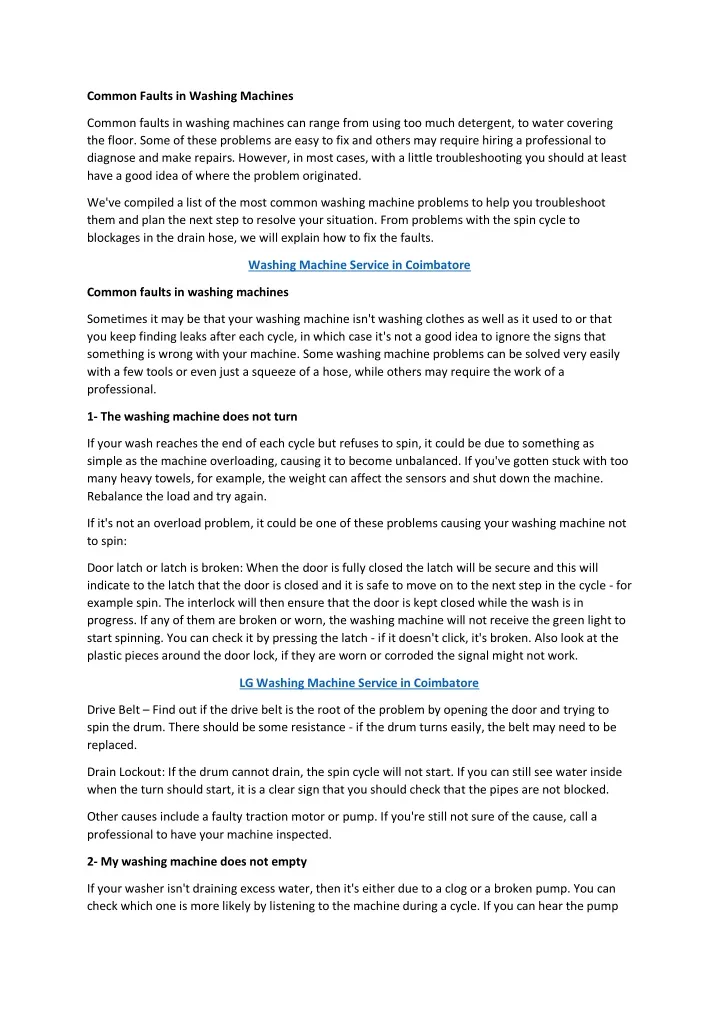 common faults in washing machines