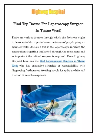 Find Top Doctor For Laparoscopy Surgeon In Thane West