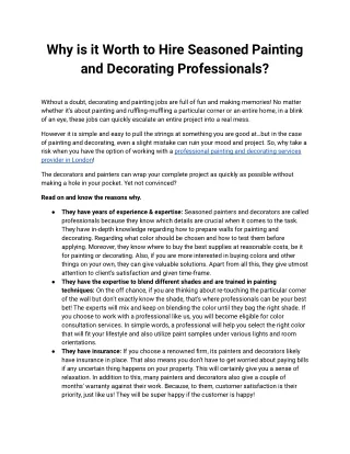 Why is it Worth to Hire Seasoned Painting and Decorating Professionals