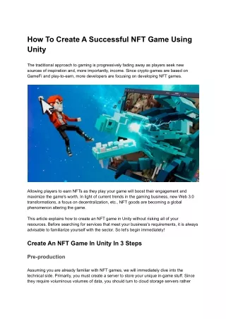 How To Create A Successful NFT Game Using Unity