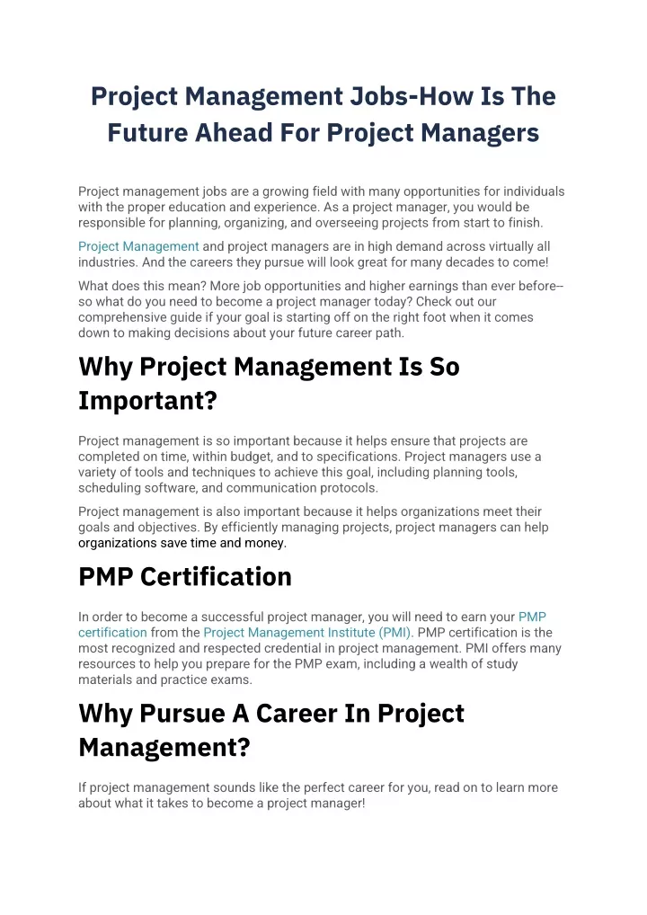 project management jobs how is the future ahead