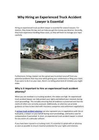 Why Hiring an Experienced Truck Accident Lawyer is Essential