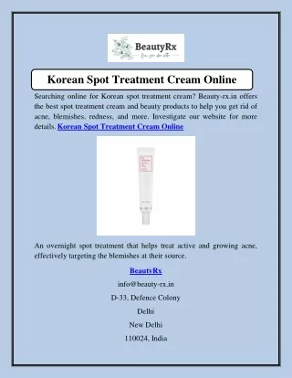 Korean Spot Treatment Cream Online  Beauty-rx.in