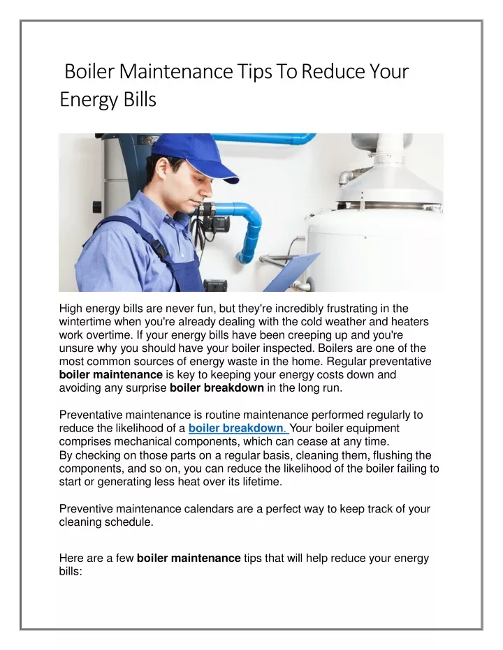 boiler maintenance tips to reduce your e n e r g y b ill s