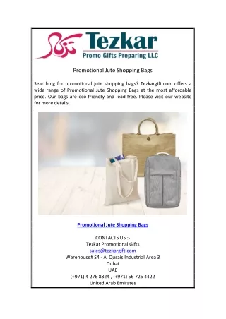 Promotional Jute Shopping Bags  Tezkargift.com