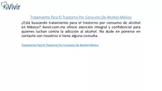 Tratamiento Para El Trastorno Por Consumo De Alcohol México  Avivir.com.mx