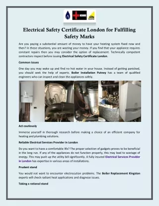 Electrical Safety Certificate London for Fulfilling Safety Marks