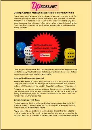 getting authenic madhur matka results is easy