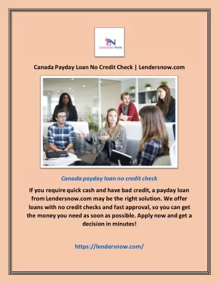 Canada Payday Loan No Credit Check | Lendersnow.com