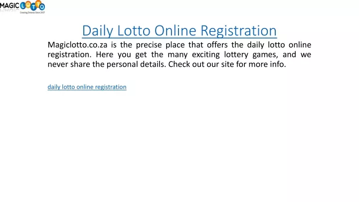daily lotto online registration