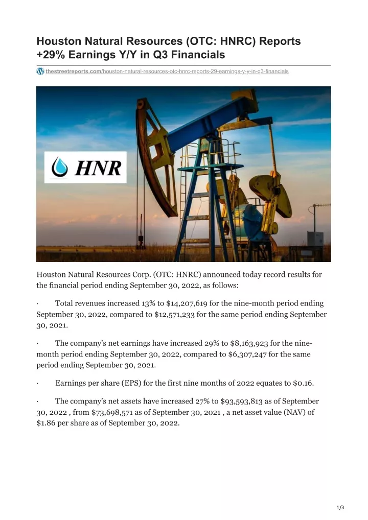 houston natural resources otc hnrc reports