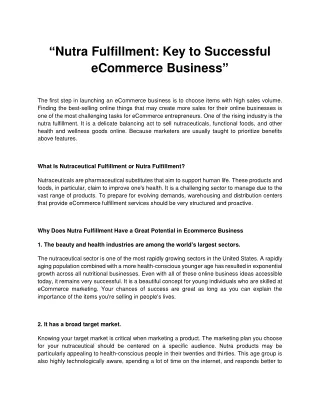 nutra fulfillment key to successful ecommerce