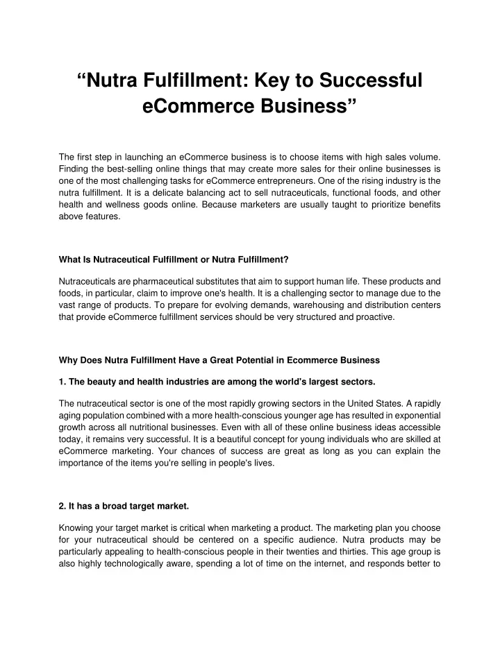 nutra fulfillment key to successful ecommerce