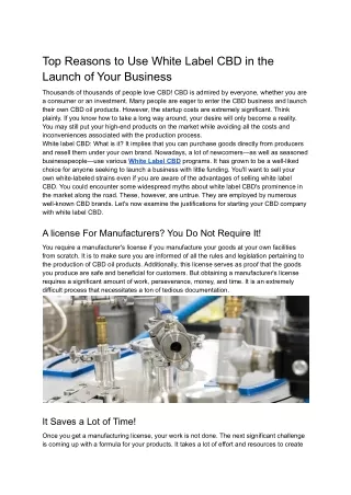 top reasons to use white label cbd in the launch