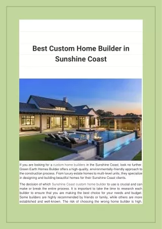 best custom home builder in sunshine coast