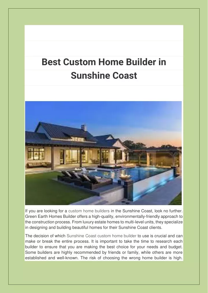 best custom home builder in sunshine coast