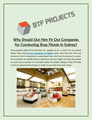 Why Should Out Hire Fit Out Companies for Conducting Shop Fitouts in Sydney