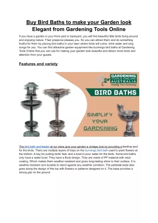 Buy Bird Baths to make your Garden look Elegant from Gardening Tools Online