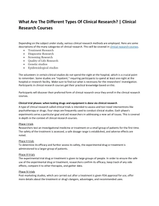 What Are The Different Types Of Clinical Research |Clinical Research Courses