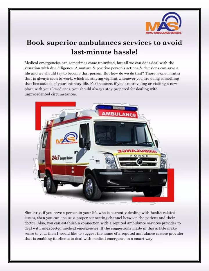 book superior ambulances services to avoid last