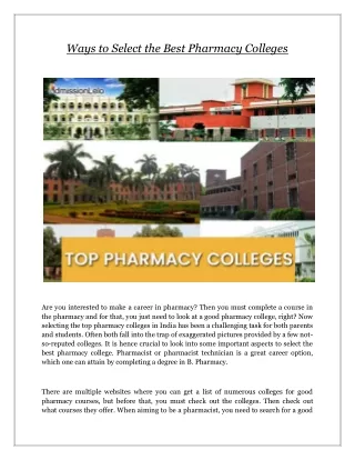Ways to Select the Best Pharmacy Colleges