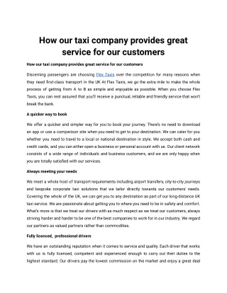 How our taxi company provides great service for our customers