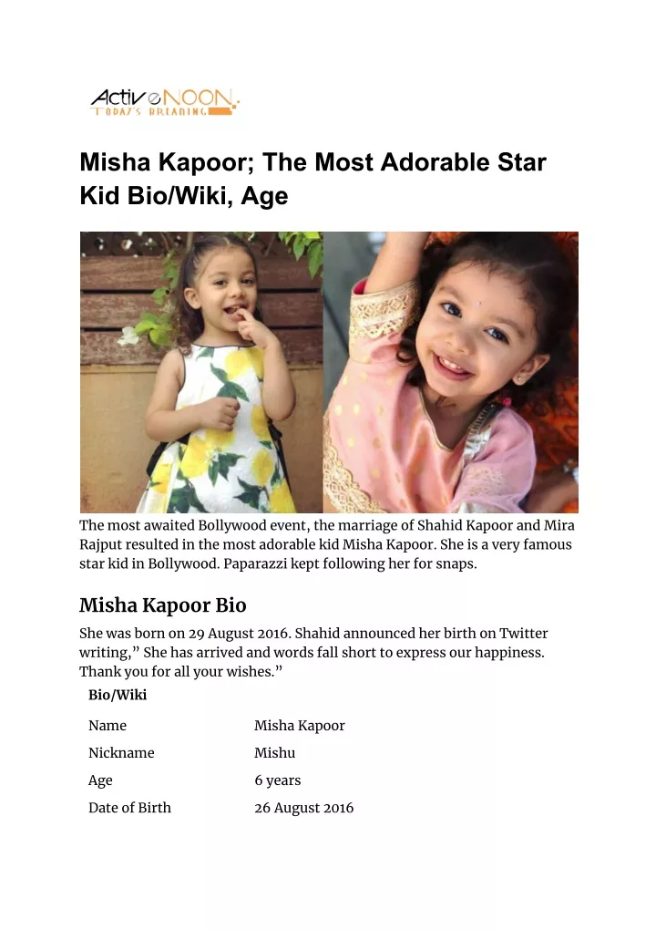 misha kapoor the most adorable star kid bio wiki