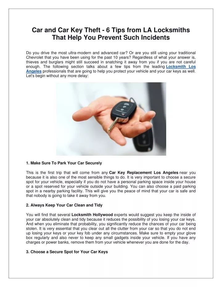 car and car key theft 6 tips from la locksmiths