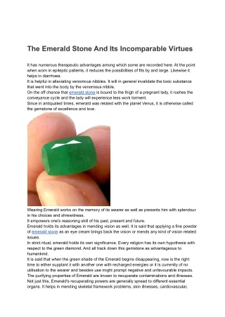 The Emerald Stone And Its Incomparable Virtues