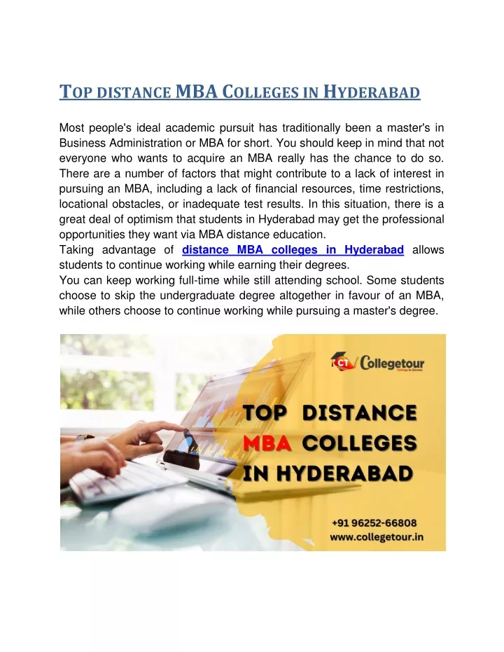 t op distance mba c olleges in h yderabad most