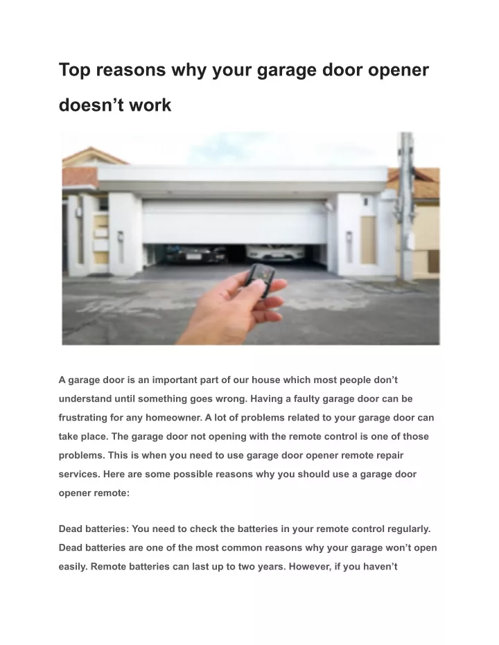 top reasons why your garage door opener