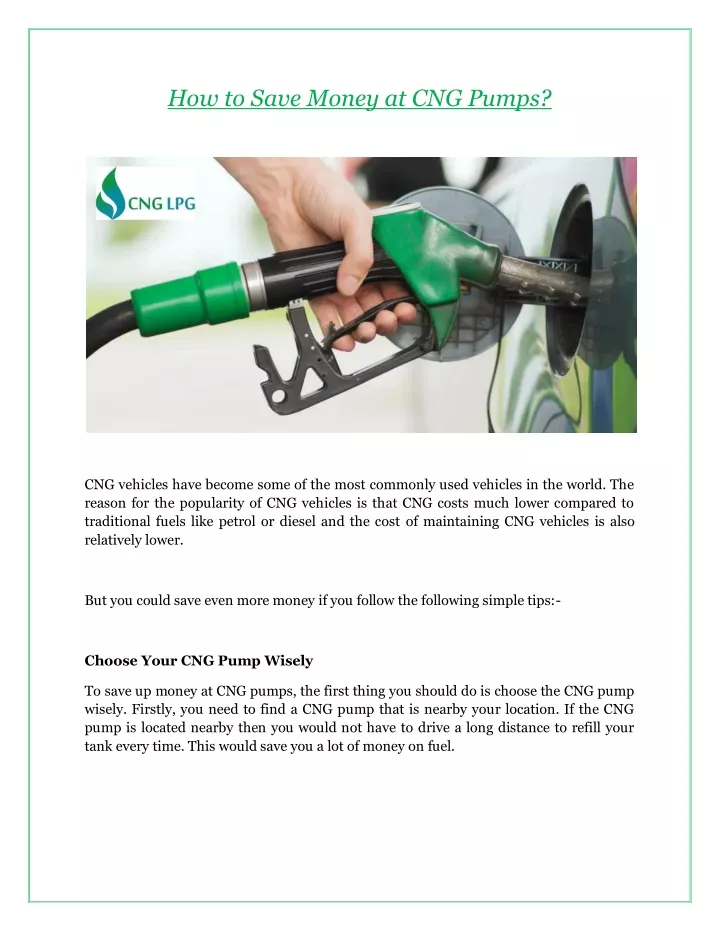how to save money at cng pumps
