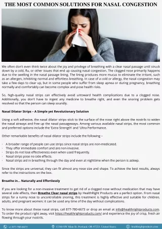 The Most Common Solutions for Nasal Congestion