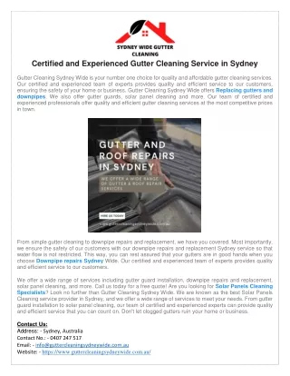 certified and experienced gutter cleaning service