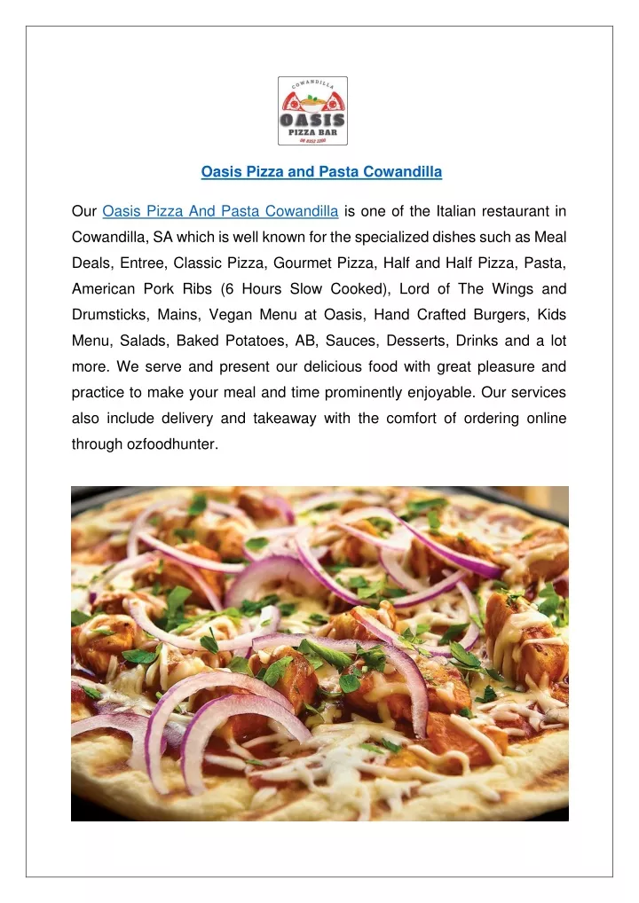 oasis pizza and pasta cowandilla our oasis pizza